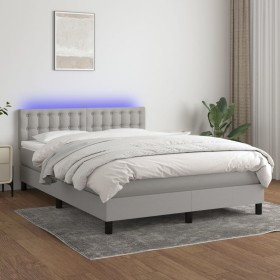 Letto a Molle Materasso e LED Grigio Chiaro 140x190 cm Tessuto