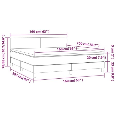 Letto a Molle Materasso e LED Grigio Chiaro 160x200 cm Tessuto