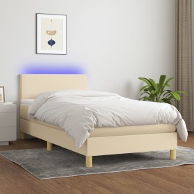 Letto a Molle con Materasso e LED Crema 100x200cm in Tessuto