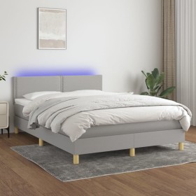 Letto a Molle Materasso e LED Grigio Chiaro 140x200 cm Tessuto