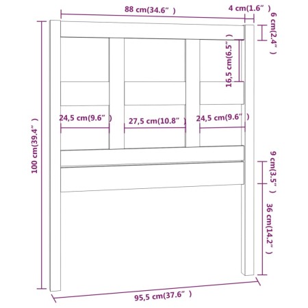 Testiera per Letto 95,5x4x100 cm in Legno Massello di Pino