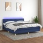 Letto a Molle con Materasso e LED Blu 160x200 cm in Tessuto