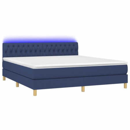 Letto a Molle con Materasso e LED Blu 160x200 cm in Tessuto