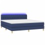 Letto a Molle con Materasso e LED Blu 160x200 cm in Tessuto