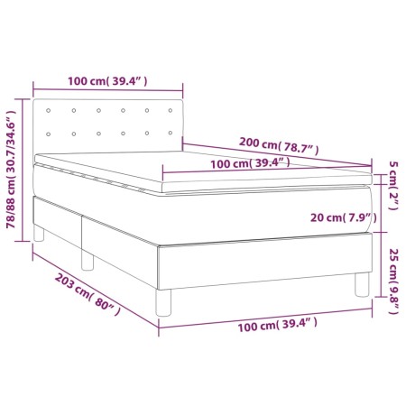 Letto a Molle con Materasso e LED Crema 100x200cm in Tessuto