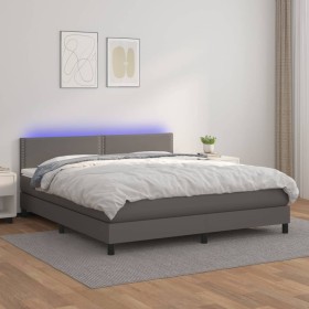 Giroletto Molle con Materasso e LED Grigio 160x200cm Similpelle