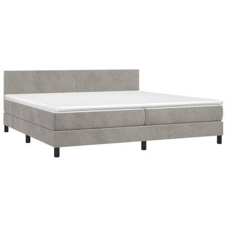 Letto a Molle Materasso e LED Grigio Chiaro 200x200 cm Velluto