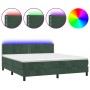 Letto a Molle con Materasso e LED Verde Scuro 180x200cm Velluto