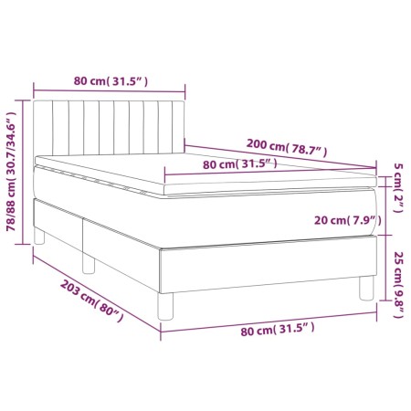 Letto a Molle con Materasso e LED Nero 80x200 cm in Velluto