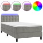 Letto a Molle Materasso e LED Grigio Chiaro 100x200 cm Velluto