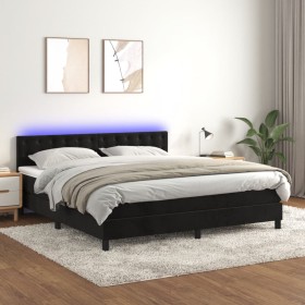 Letto a Molle con Materasso e LED Nero 180x200 cm in Velluto