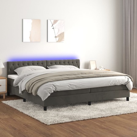 Letto a Molle con Materasso e LED Grigio Scuro 200x200 cm