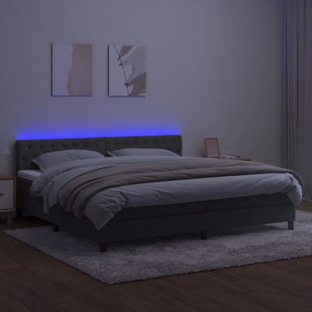 Letto a Molle con Materasso e LED Grigio Scuro 200x200 cm