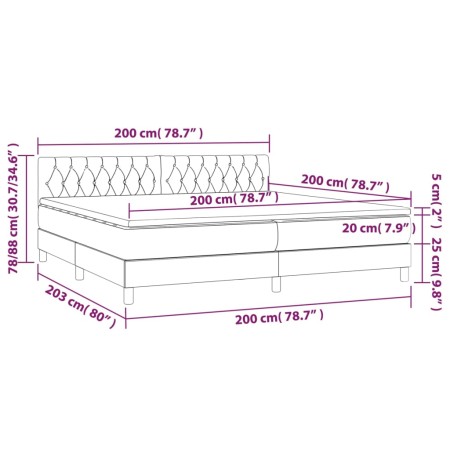 Letto a Molle con Materasso e LED Grigio Scuro 200x200 cm