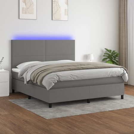 Letto a Molle Materasso e LED Grigio Scuro 180x200cm in Tessuto