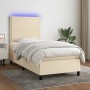 Letto a Molle con Materasso e LED Crema 90x190 cm in Tessuto