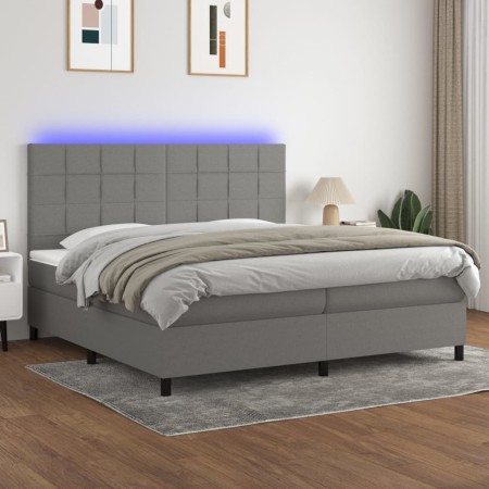 Letto a Molle Materasso e LED Grigio Scuro 200x200cm in Tessuto