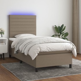 Letto a Molle con Materasso e LED Tortora 100x200cm in Tessuto