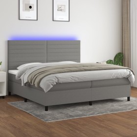 Letto a Molle Materasso e LED Grigio Scuro 200x200cm in Tessuto