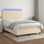 Letto a Molle con Materasso e LED Crema 140x190 cm in Tessuto