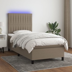 Letto a Molle con Materasso e LED Tortora 100x200cm in Tessuto