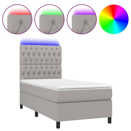 Letto a Molle Materasso e LED Grigio Chiaro 80x200 cm Tessuto