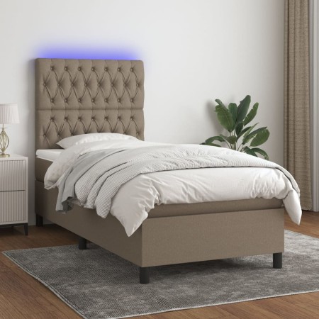 Letto a Molle con Materasso e LED Tortora 90x190 cm in Tessuto