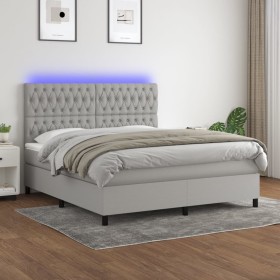 Letto a Molle Materasso e LED Grigio Chiaro 160x200 cm Tessuto