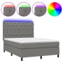 Letto a Molle Materasso e LED Grigio Scuro 140x190cm in Tessuto