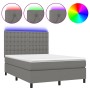 Letto a Molle Materasso e LED Grigio Scuro 140x190cm in Tessuto