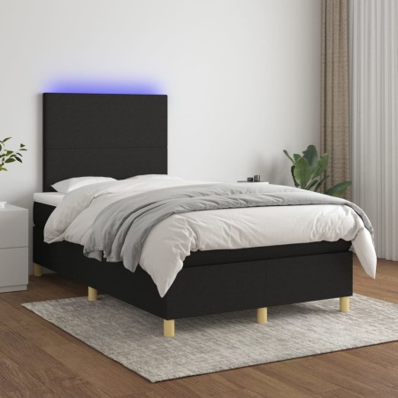 Letto a Molle con Materasso e LED Nero 120x200cm in Tessuto