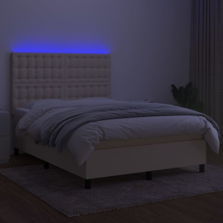 Letto a Molle con Materasso e LED Crema 140x200 cm in Tessuto