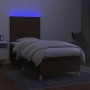 Letto a Molle Materasso e LED Marrone Scuro 90x190cm in Tessuto