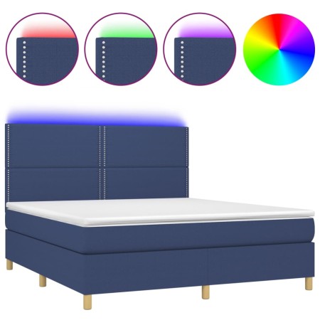 Letto a Molle con Materasso e LED Blu 180x200 cm in Tessuto