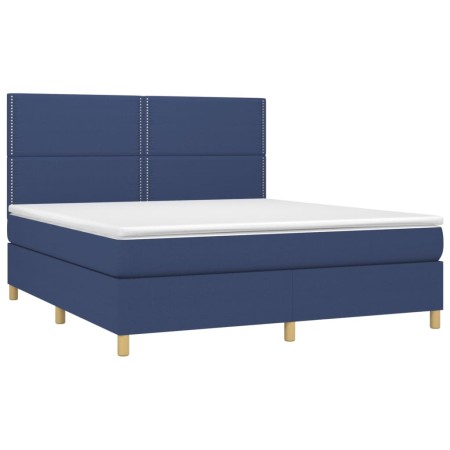 Letto a Molle con Materasso e LED Blu 180x200 cm in Tessuto