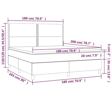 Letto a Molle con Materasso e LED Blu 180x200 cm in Tessuto