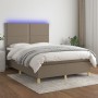 Letto a Molle con Materasso e LED Tortora 140x190 cm in Tessuto