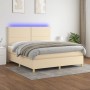 Letto a Molle con Materasso e LED Crema 160x200 cm in Tessuto