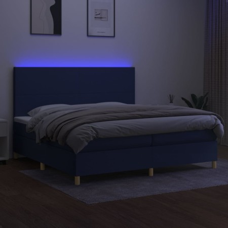 Letto a Molle Materasso e LED Blu 200x200cm in Tessuto