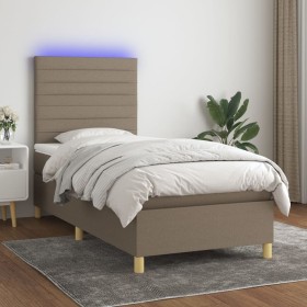 Letto a Molle con Materasso e LED Tortora 100x200cm in Tessuto