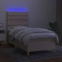 Letto a Molle con Materasso e LED Crema 90x190 cm in Tessuto