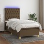 Letto a Molle Materasso e LED Marrone Scuro 90x190cm in Tessuto