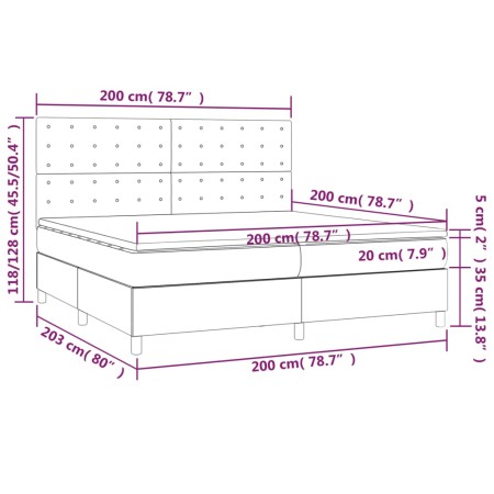 Letto a Molle Materasso e LED Blu 200x200cm in Tessuto