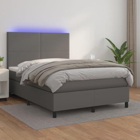 Giroletto Molle con Materasso e LED Grigio 140x200cm Similpelle