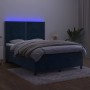 Letto a Molle con Materasso e LED Blu Scuro 140x190 cm