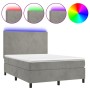 Letto a Molle Materasso e LED Grigio Chiaro 140x190 cm Velluto