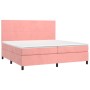 Letto a Molle con Materasso e LED Rosa 200x200 cm in Velluto