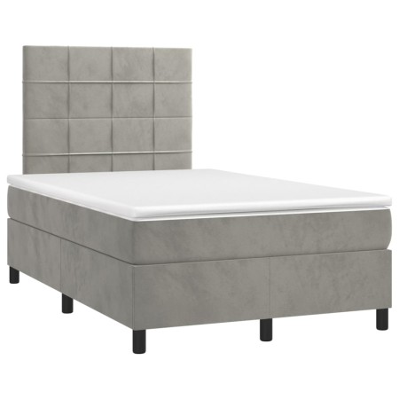 Letto a Molle Materasso e LED Grigio Chiaro 120x200 cm Velluto