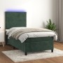 Letto a Molle con Materasso e LED Verde Scuro 100x200cm Velluto