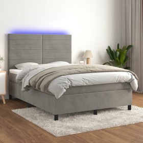 Letto a Molle Materasso e LED Grigio Chiaro 140x200 cm Velluto